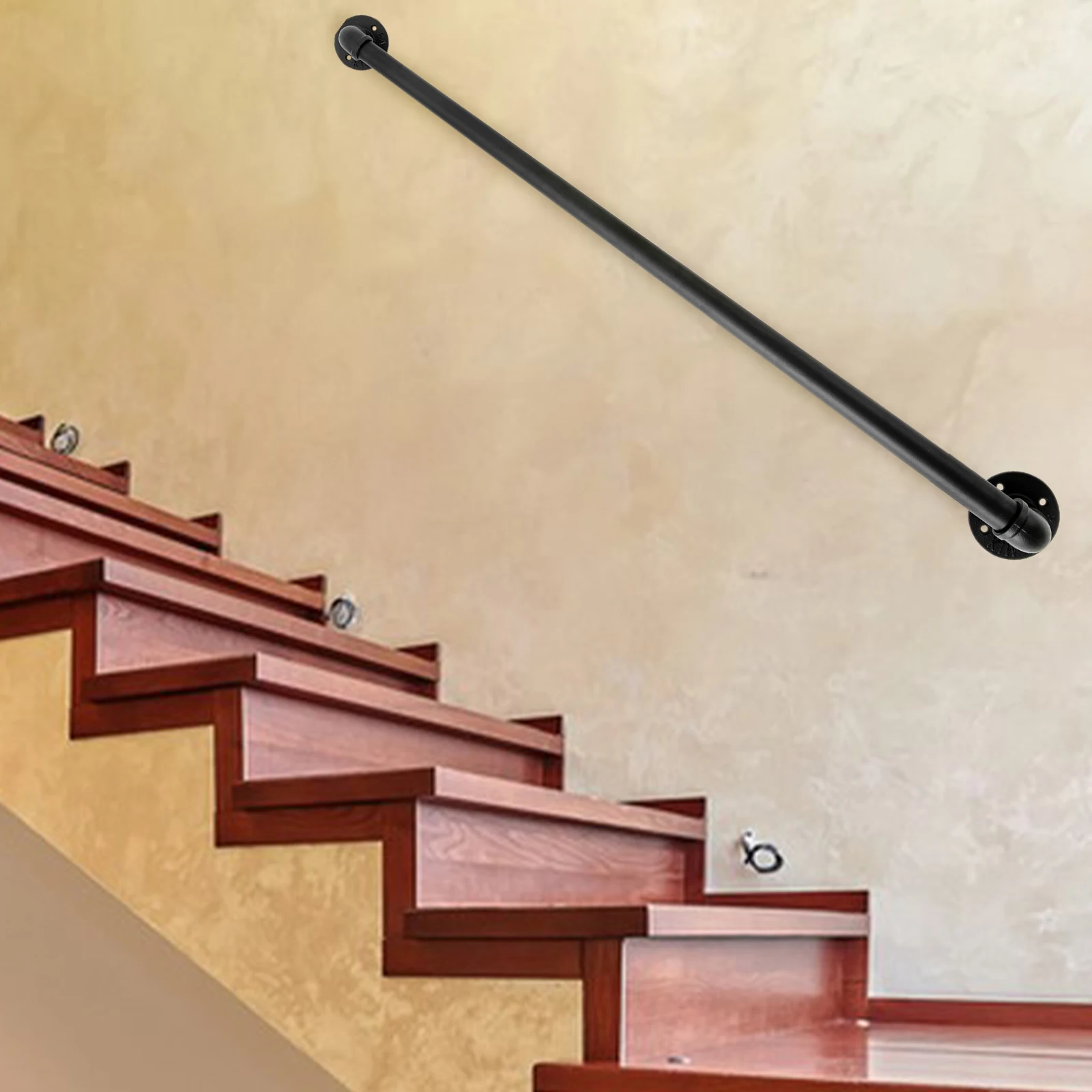 Barandilla de Escalera Interior de 4 Pies, Pasamanos de Metal Negro Montado en la Pared para Escaleras, Juego de Pasamanos de Tubo de Acero Galvanizado Moderno para el Hogar/Loft