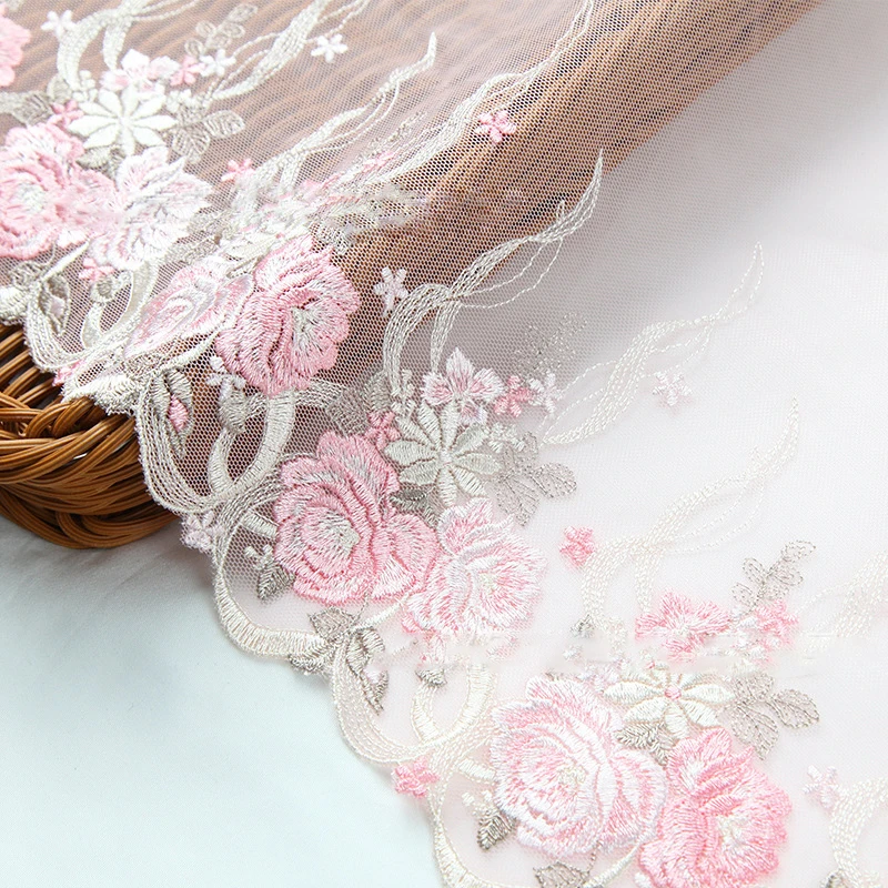 10/20Yards Pink Embroidered Lace Trim DIY Clothing Sewing Crafts Flowers Embroidered Lace For Bra Lingerie Needle Work