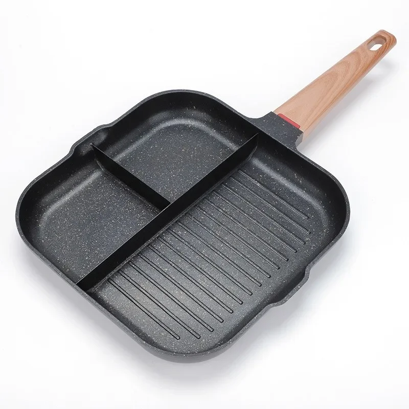 

Multifunctional non-stick stone coated breakfast steak frying pan three-hole household flat egg pan