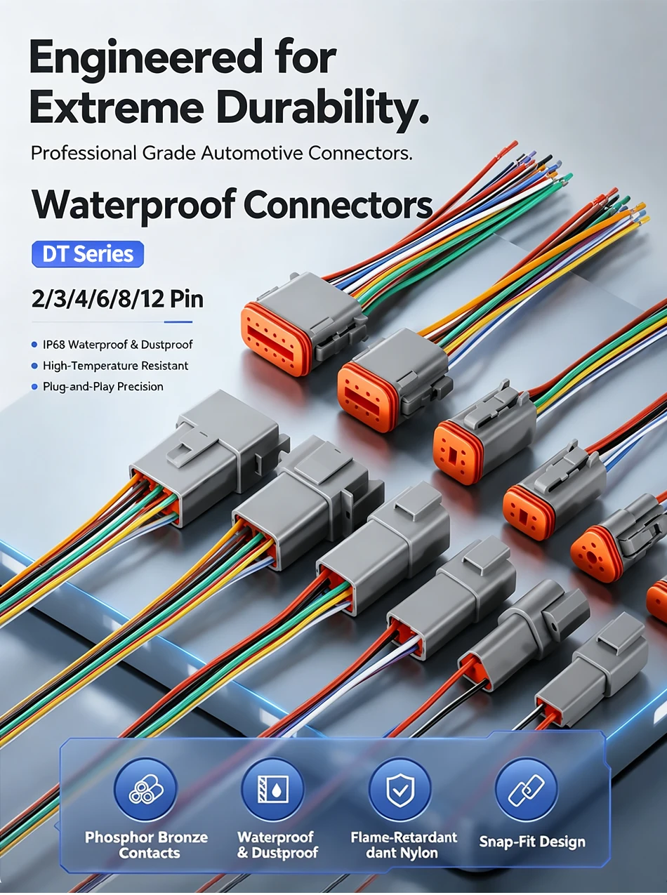 12 Pin DT04-12P DT06-12S Waterproof Connector with 15cm Cable Heavy Duty Electrical Plug Socket for Car, Truck,Motorcycle & Boat T&I Online Store