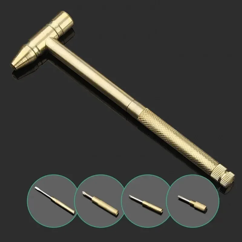 NEW 5-In-1 Mini Craft Hammer Screwdriver Set Copper Alloy Gold Detachable Micro Screwdriver Perfect Hand Tool For Diy Projects
