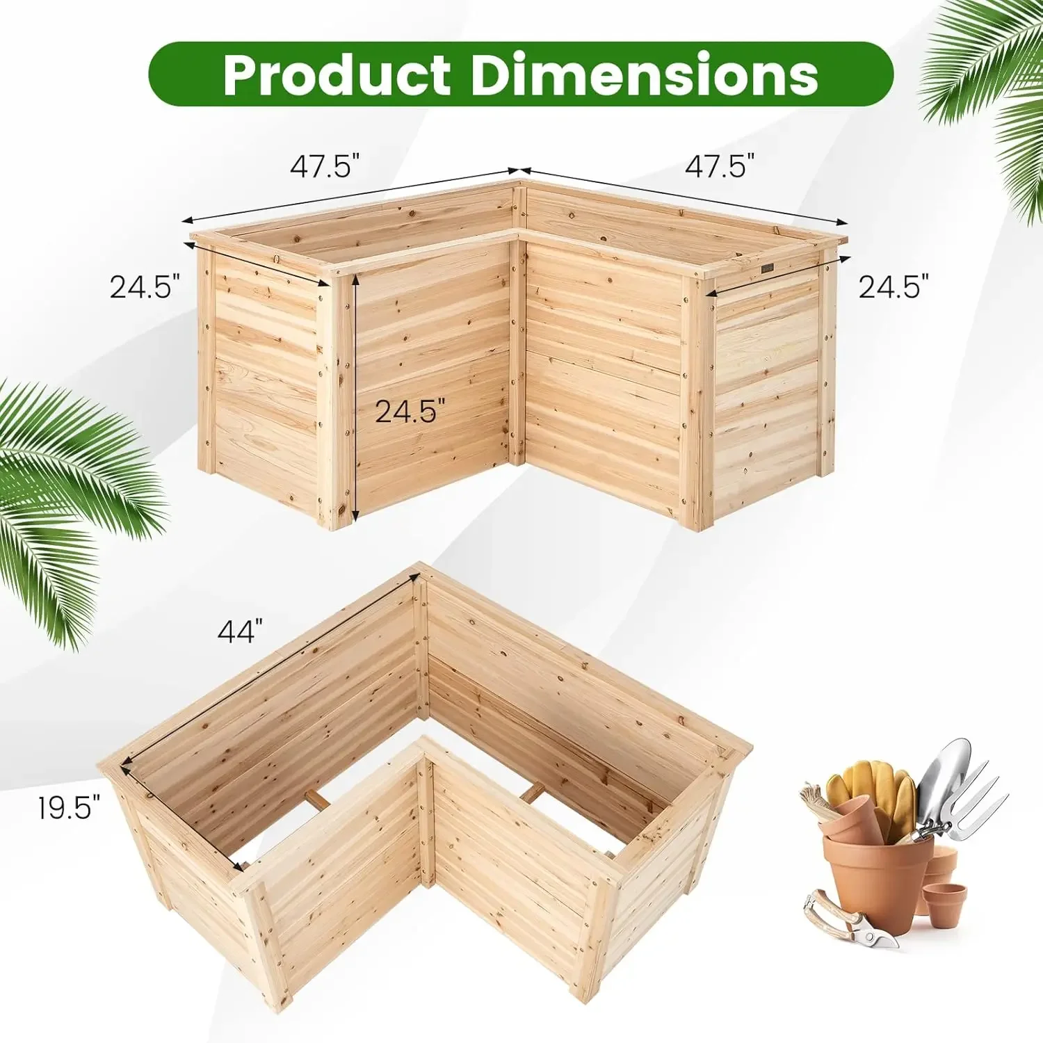 Giantex Raised Garden Bed, 47.5x47.5x24.5 Inch Wooden Planter Box, Outdoor L-Shaped Deep Garden Bed for Sapling Flower Herb Vege