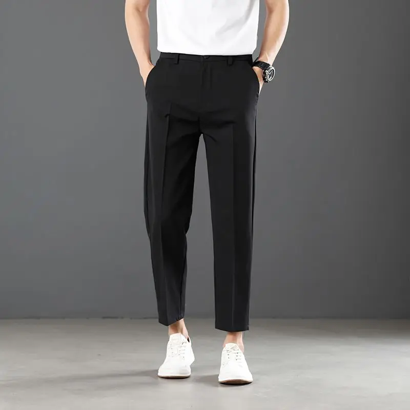 Men's Slim Fit Straight Leg Dress Pants 2026 Spring Summer Lightweight Business Casual Trousers Fashion Nine Points Length
