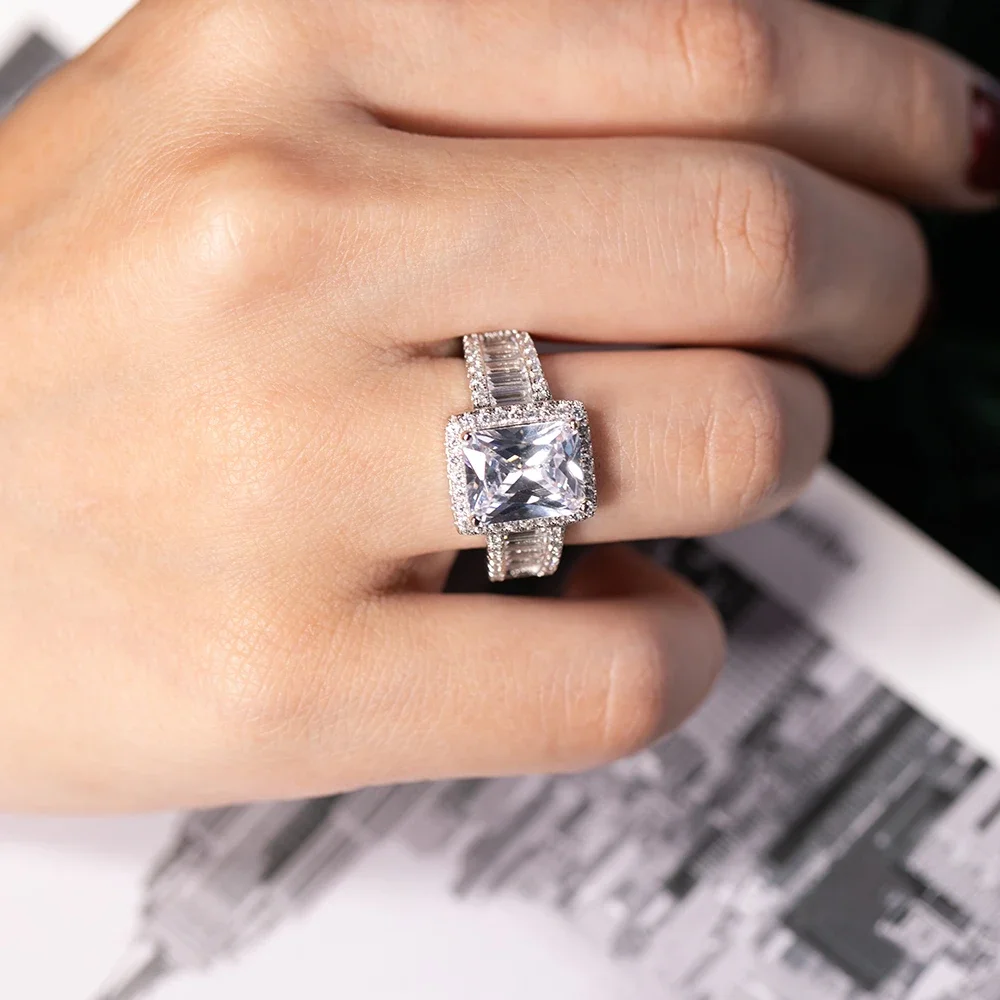 Original 925 Sterling Silver Engagement Wedding Rings for Women Luxury Square T Simulated Diamond Platinum Ring Jewelry 5