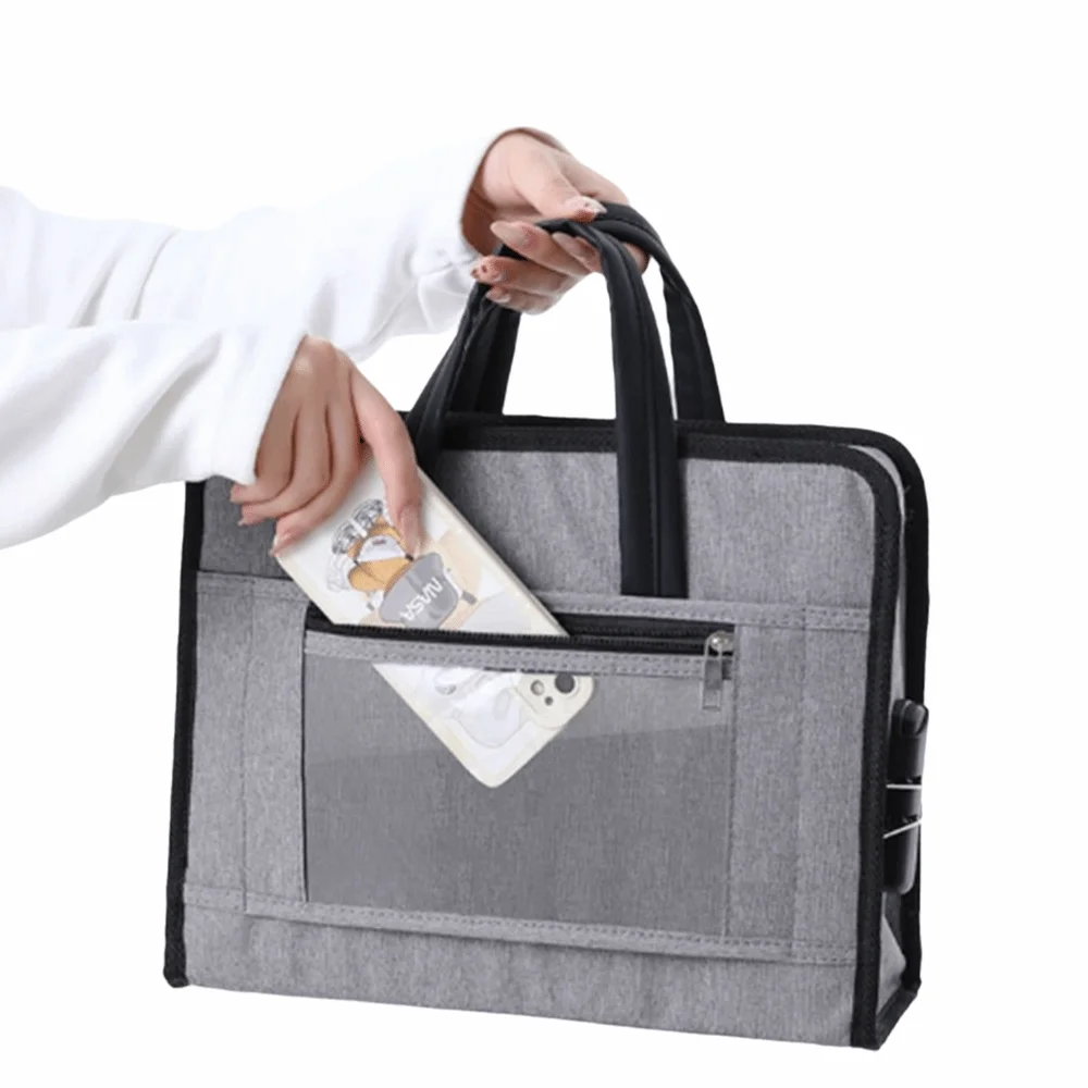 Portable Travel Luggage Bag Large Capacity Practical A4 Document File Folder with Handle Simple Stamp Storage Organizer
