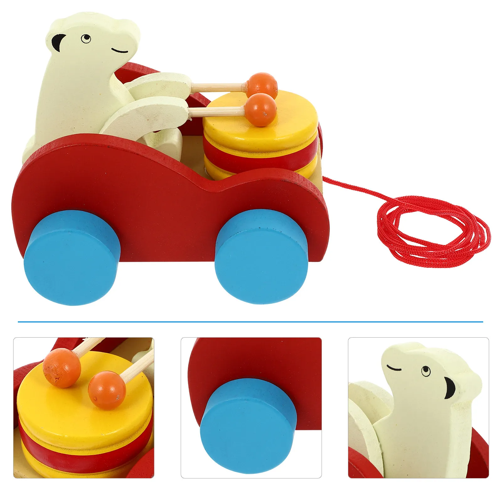 

1Pcs Small Bear Traction Pulling Car for Toddlers Educational Wooden Animal Cart Baby Early Learning Plaything Traction Toy
