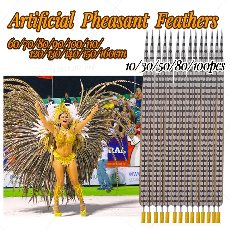 10-100Pcs Artificial Pheasant Feather 60-160cm Fake Decoration Feather for Carnival Samba Weeding Party Burlesque Costume