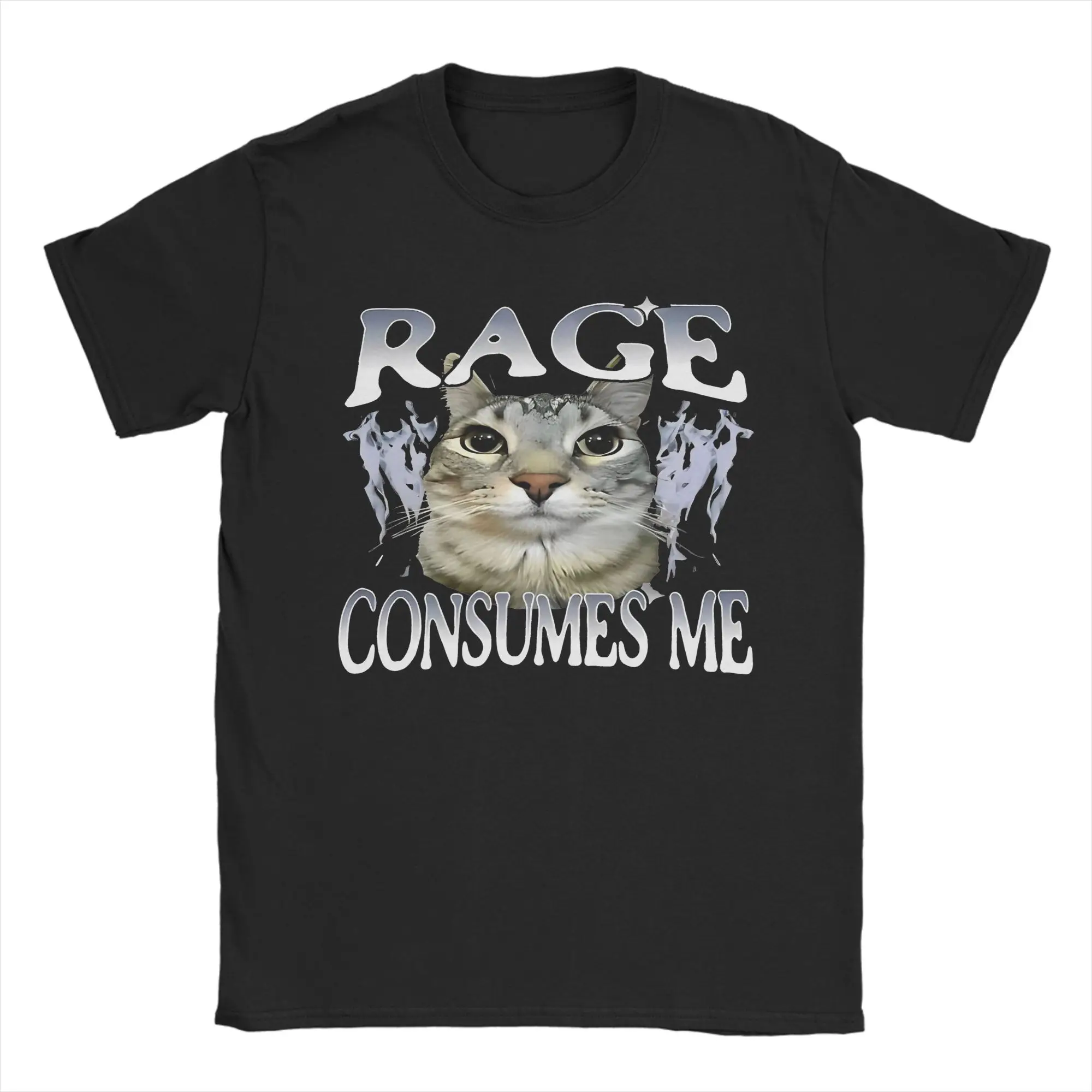 Rage Consumes Me Cat T-Shirt for Men Women Cute Kitty Funny Pure Cotton Tees Crew Neck Short Sleeve T Shirt Summer Clothing