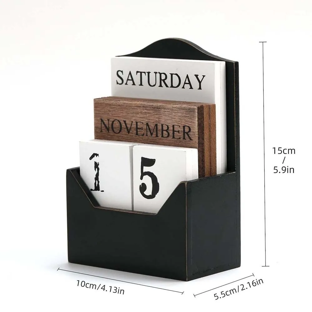 Durable Aesthetic Wooden Perpetual Calendar Reusable Manual Desk Calendar Ornament White Black Date Display Ornament Office