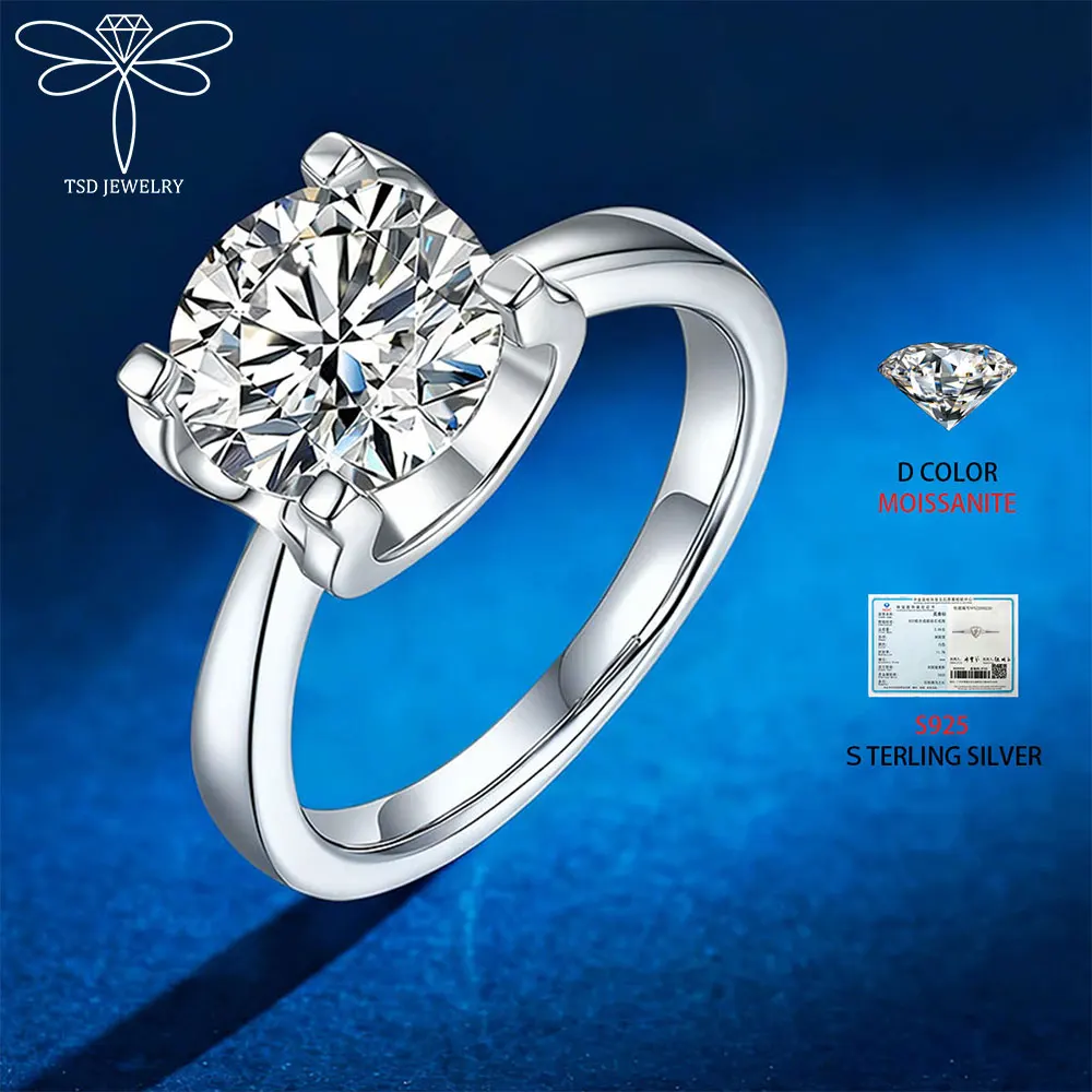 

3ct Women's 925 Sterling Silver Moissanite Engagement Ring Round Cut Solitaire Sparkling Diamond Eternity Promise Rings