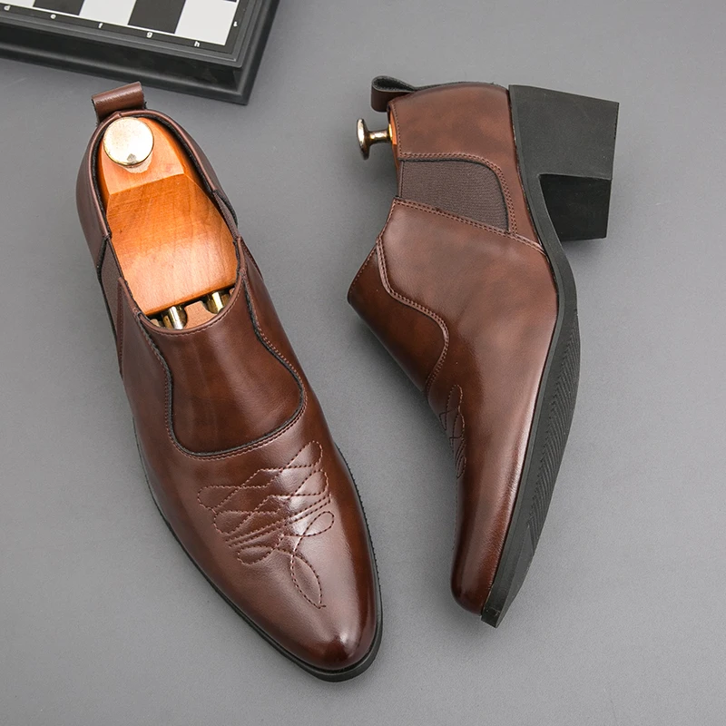 

Высококачественные кожаные туфли-броги на платформе, мужские классические свадебные деловые туфли на толстом высоком каблуке, мужские формальные офисные кожаные туфли