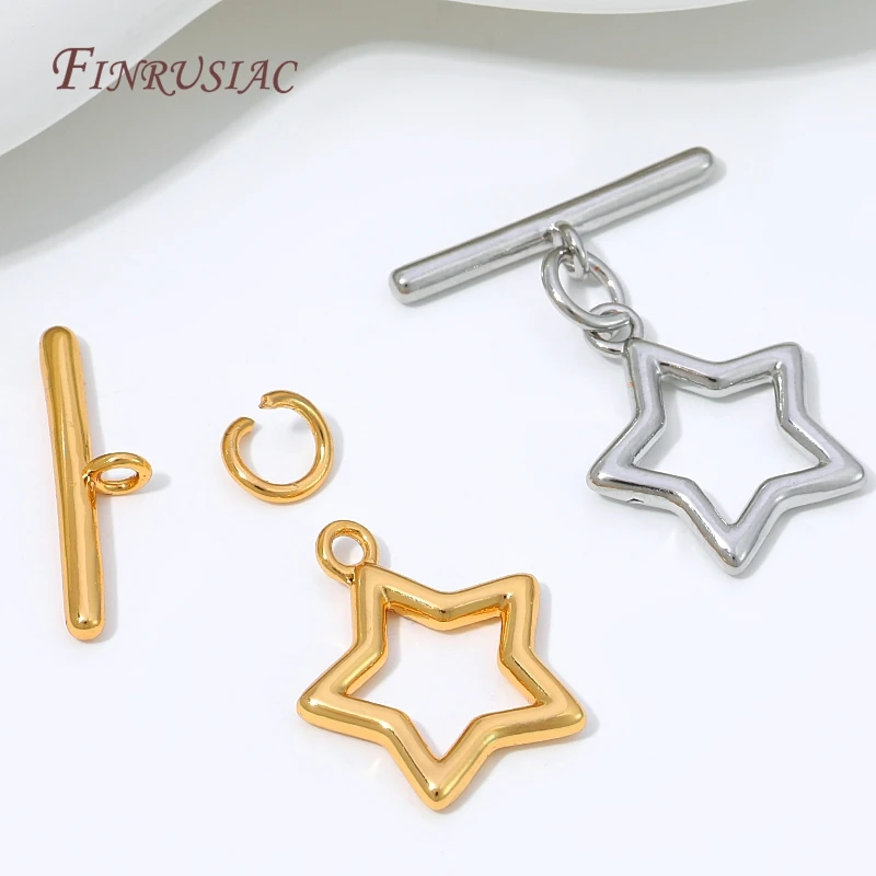 18K Gold Plated Hollow Star OT Toggle Clasp,Straight T Bar Fastener For Bracelet Necklace DIY Jewelry Making Findings Supplies