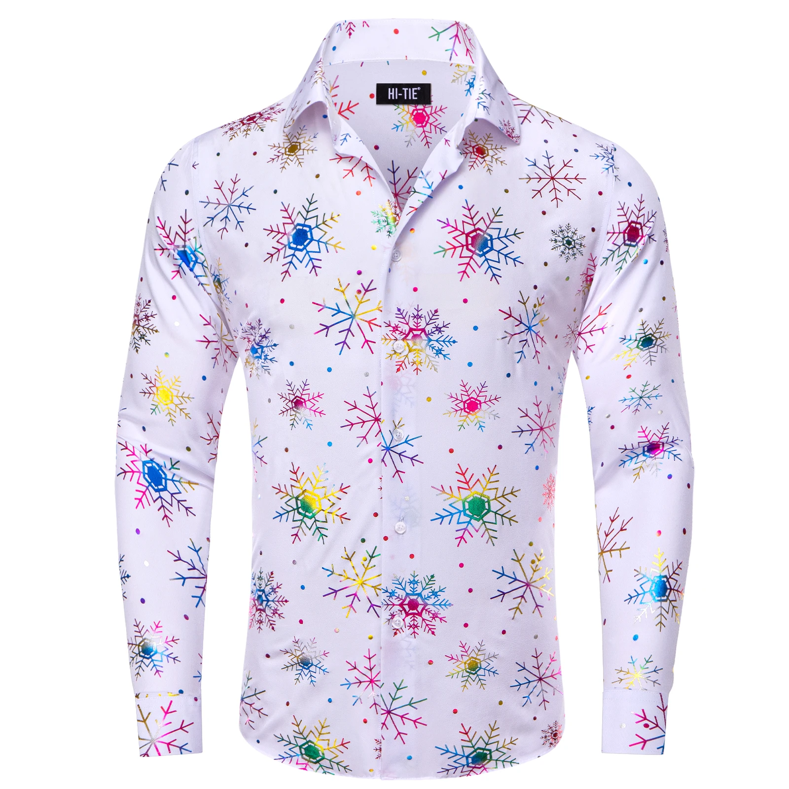 

Hi-Tie Snow White Multi-Colored Mens Shirts Long Sleeve Dress Shirt Blouse for Male Wedding Gift Party Plaids Festival Xmas