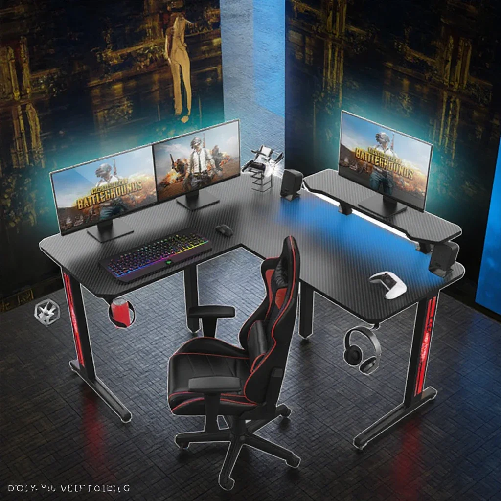 manufacturer custom modern corner table pc gaming L shaped adjustable monitor stand black big gaming computer table