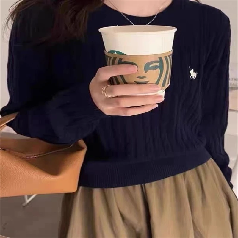 Fried Dough Twists Embroidery Round Neck Knitted Autumn And Winter New Casual Pullover Sweater