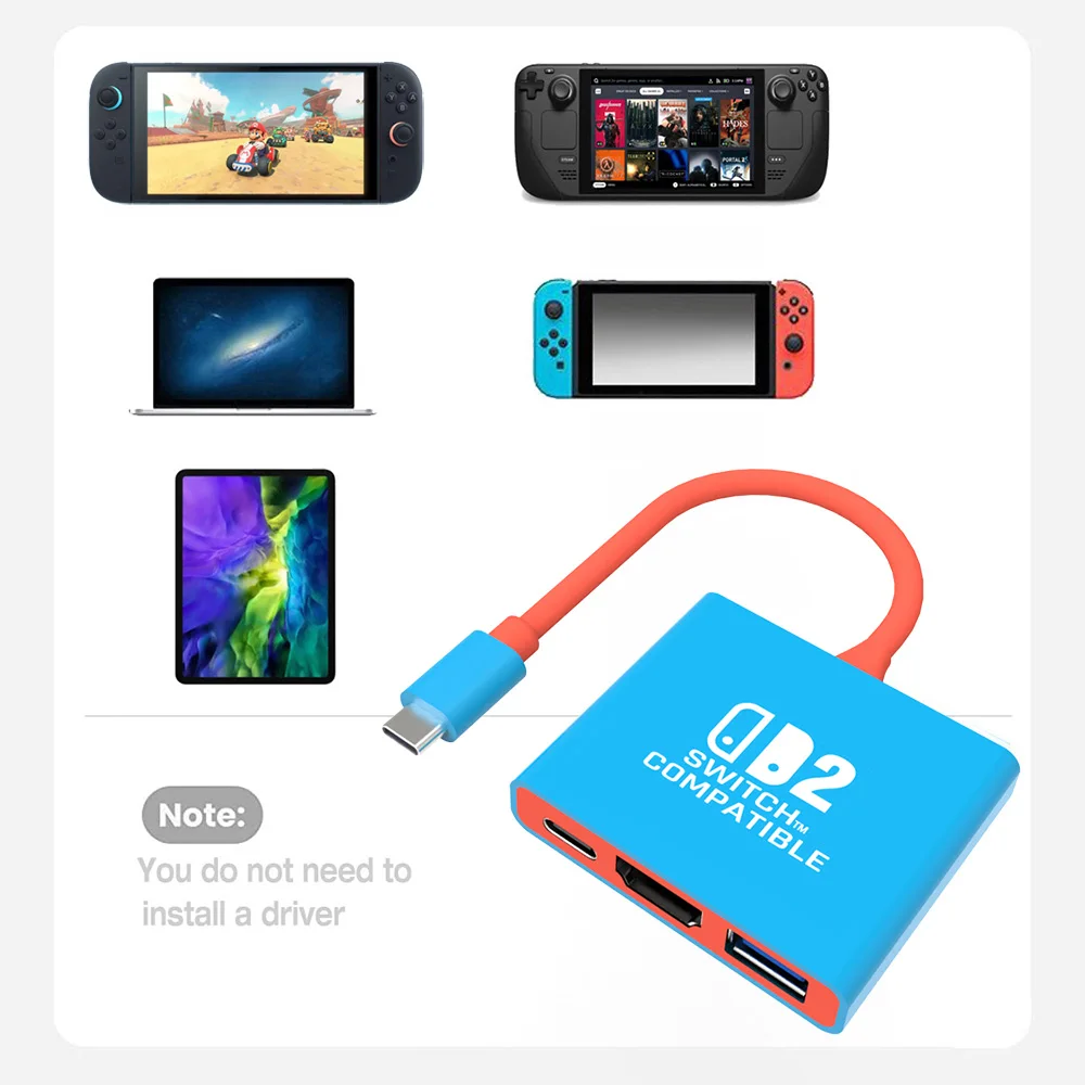 

Switch2 Dock 4K HDMI USB 3.0 Hub Adapter USB C Splitter TV Portable Docking Station for Nintendo Laptops PC iPad MacBook Air Pro