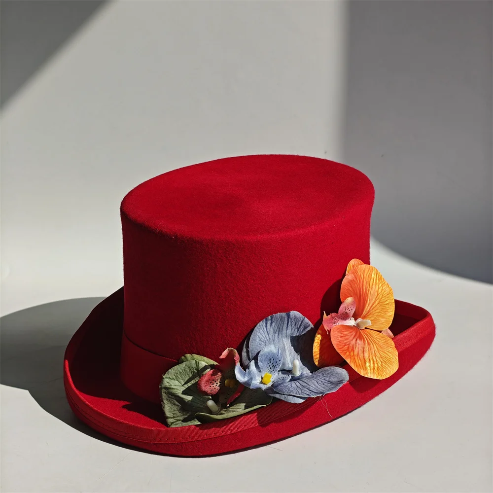 New Color Men Hat 100% Wool Presidential Hat Unisex Top Show Gentleman Bowler Hat Black Red Magic Hat Fashion DIY