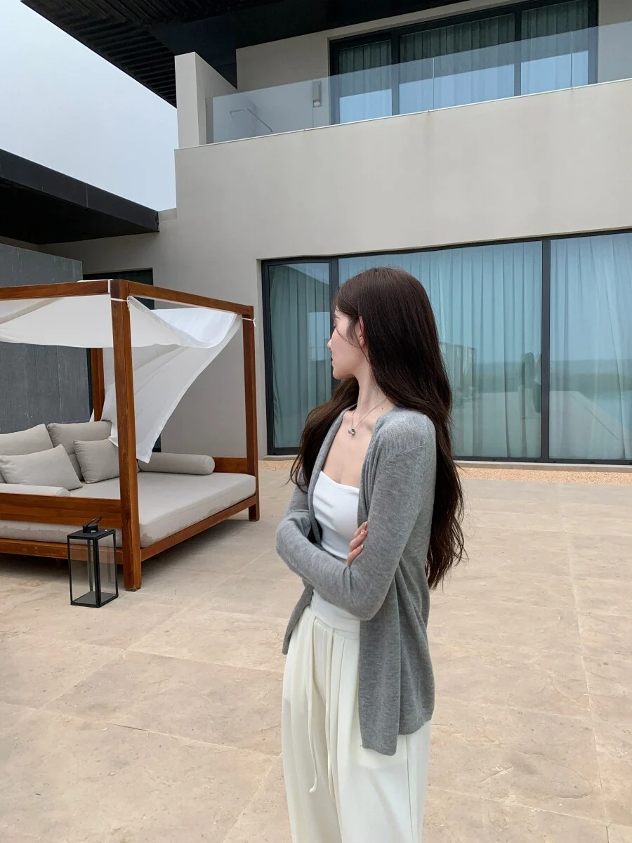 Casual Style Long Sleeve Open Cardigan Women's Slim Fit Seasonal Outerwear Thin Medium Length Short Jacket Top