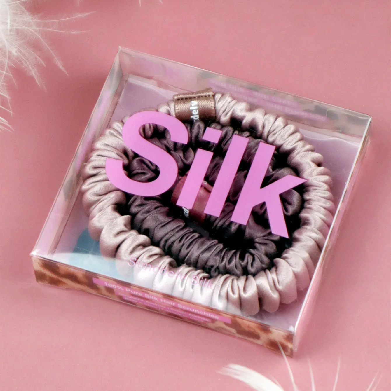 2PCS 100% Natural Hair Scrunchies For Women Girls High Quality Hair Ties HairBands Silk Pink limited Edition Hair Accessoires