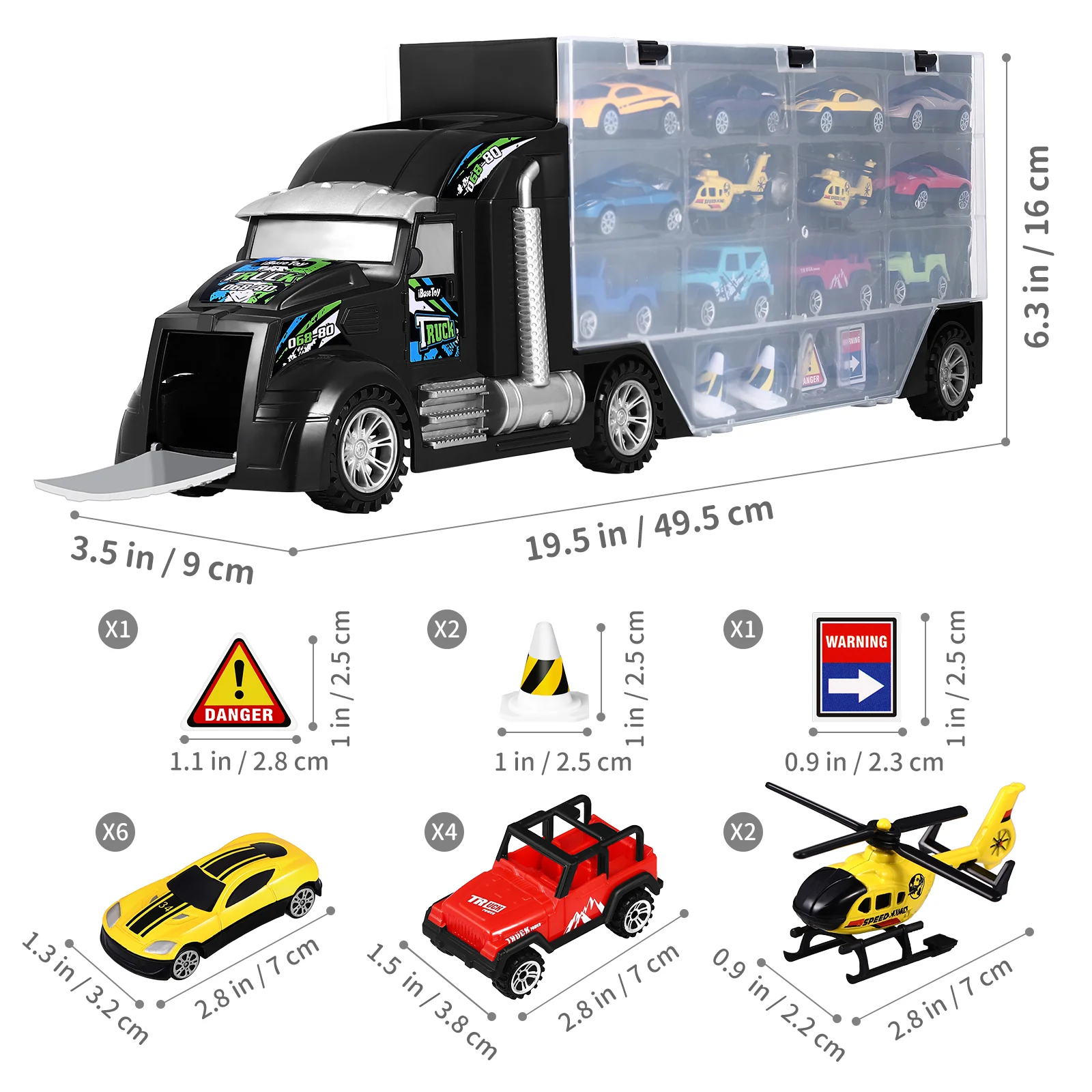 iBaseToy Kids Carrier Truck Zestaw zabawek Małe pojazdy Helikoptery Ciężarówka transportowa Zestaw modeli samochodów dla dzieci na prezenty Ulubione przyjęcie