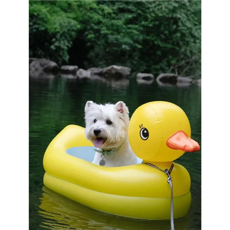 Inflatable Yellow Duck Floating Pet Bed for Small Dogs – Portable Water Toy for Corgis, Teddy Dogs & Outdoor Play view 5