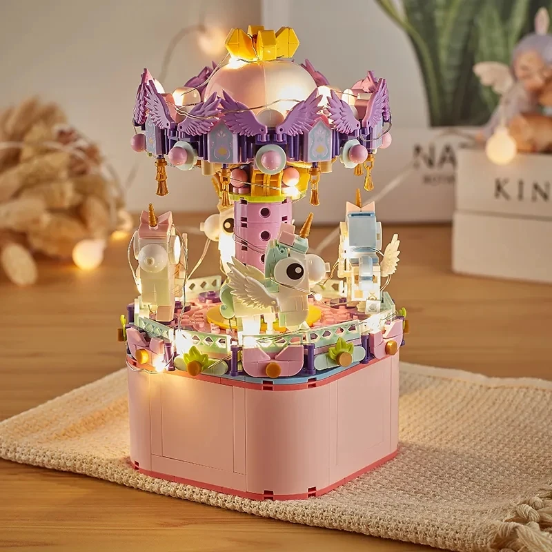 

Carousel Ferris Wheel Building Blocks Creative Music Box Model Mini Blocks Toys Juguetes Para Ninos Girls Kids Birthday Gift