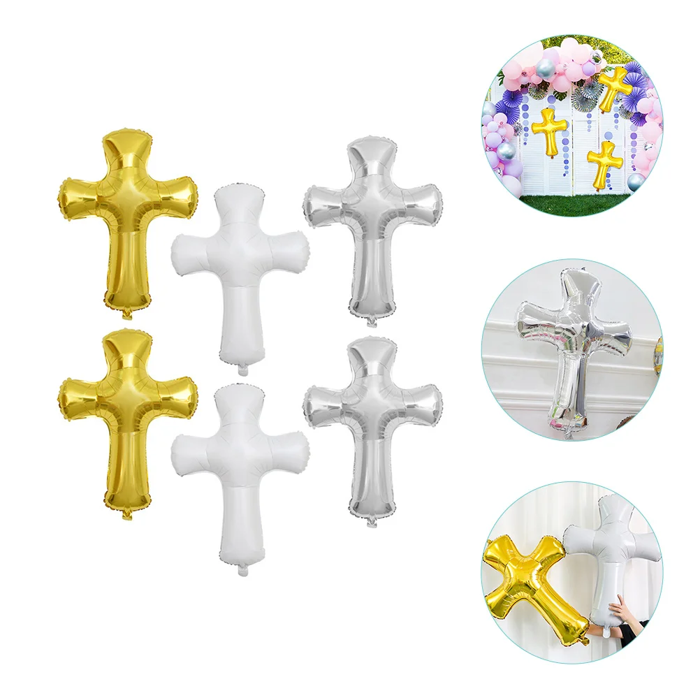 6 Pcs Christmas Child Decorations Religious Balloons Aluminum Film Cross Black Wedding Party