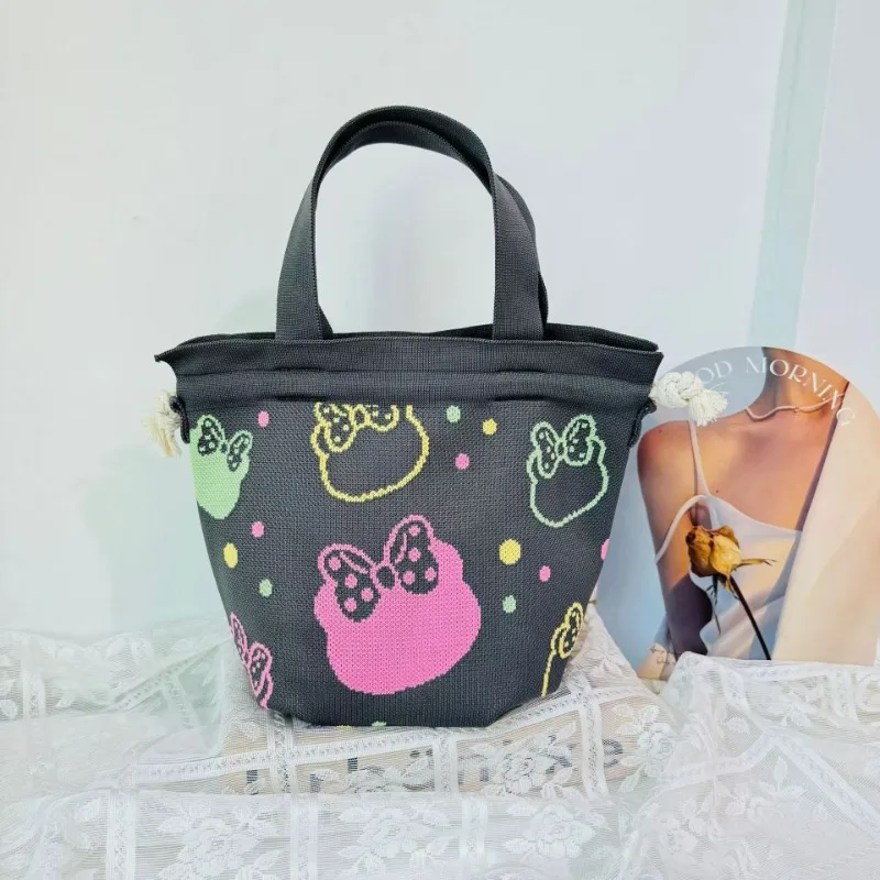 

Cartoon Pattern Cute Single-shoulder Bag, Simple Knitted Lucky Bag, Lunch Box Bag, Drawstring Commuter Bag, Casual and Versatile