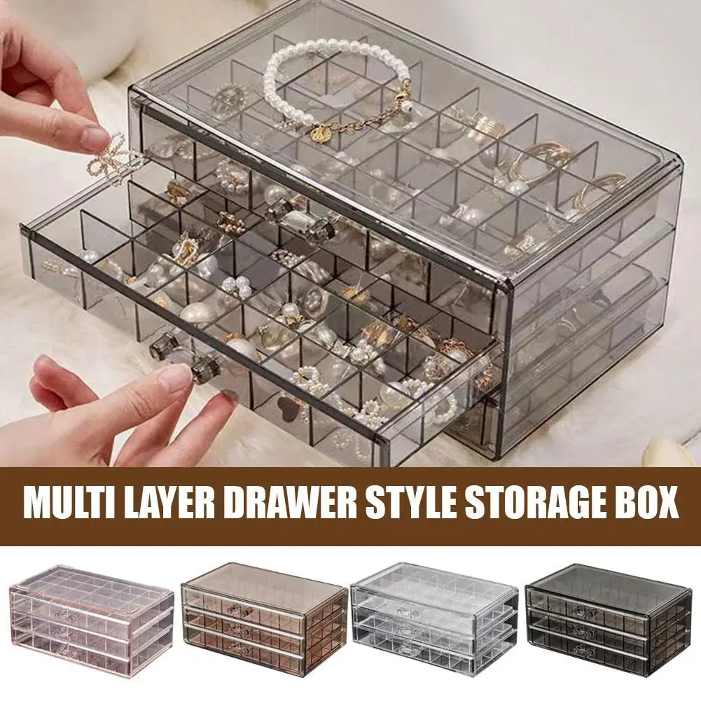 Acrylic Jewelry Organizer Box Three-layer Clear Earring Holder With 3 Drawers 72 Grids for Women Jewelry Display I9G2