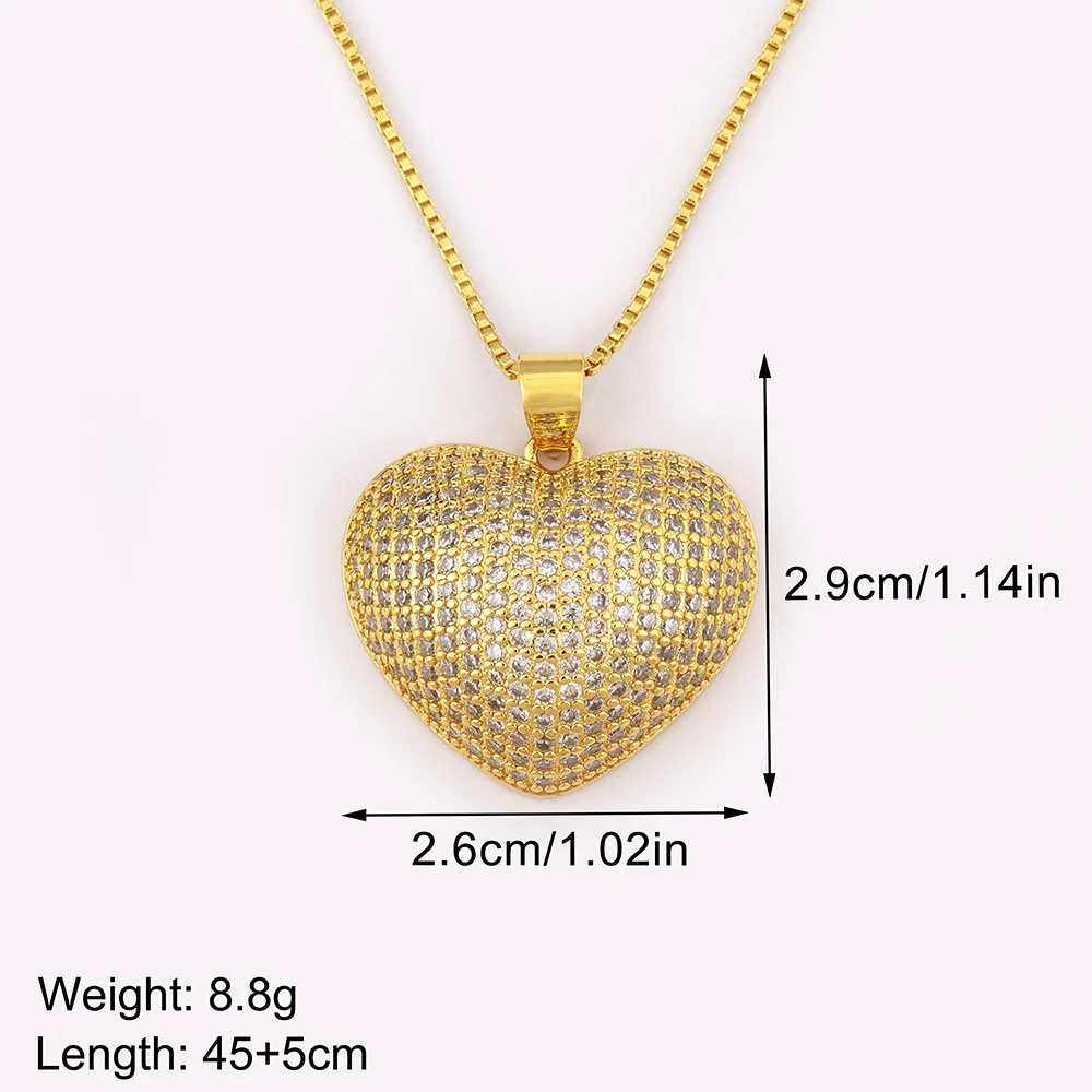 Nidin New Fashion Lucky Heart Shape Pave Shiny Crystal Zircon Pendant Necklace For Women Men Light Luxury Jewelry Accessories ﻿