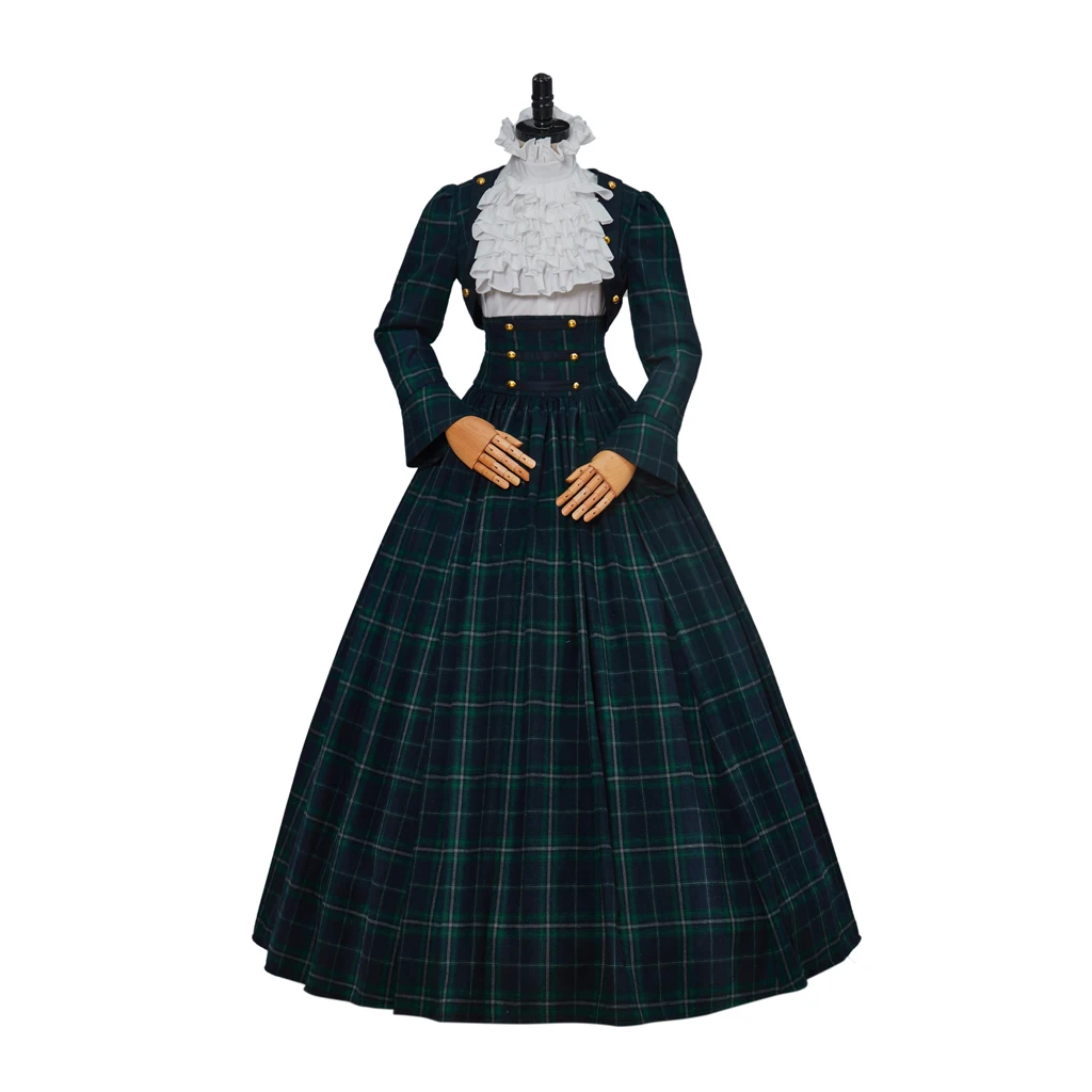 

Женское викторианское платье 1860-х годов для рождественских караоке-вечеринок, реконструкций, зеленое клетчатое бальное платье, платье южанки времён гражданской войны