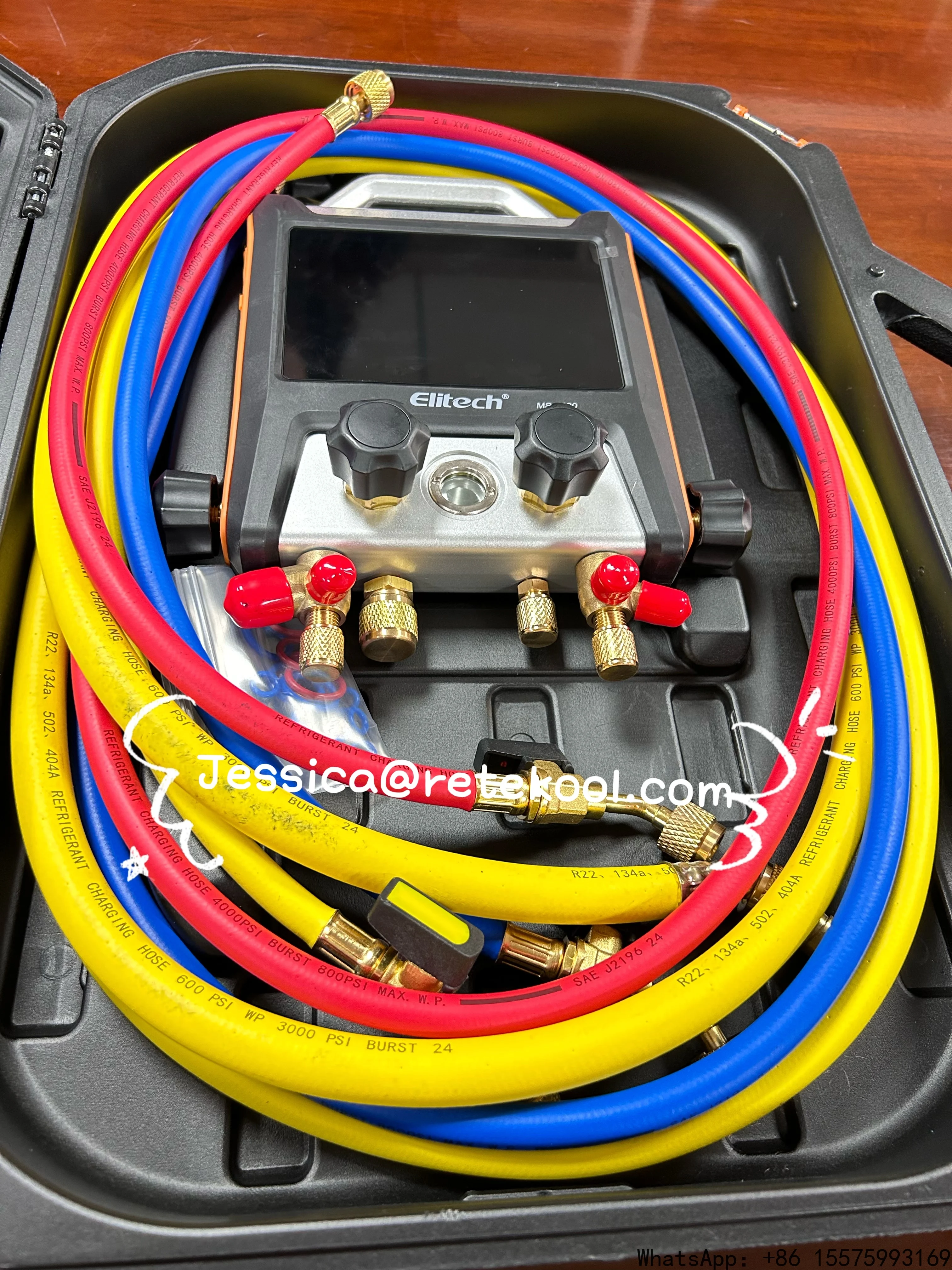 Elitech MS-4000 Smart HVAC Digital Manifold Gauge 4-Way Air Conditioning Fitting with Micron Gauge Transmitter