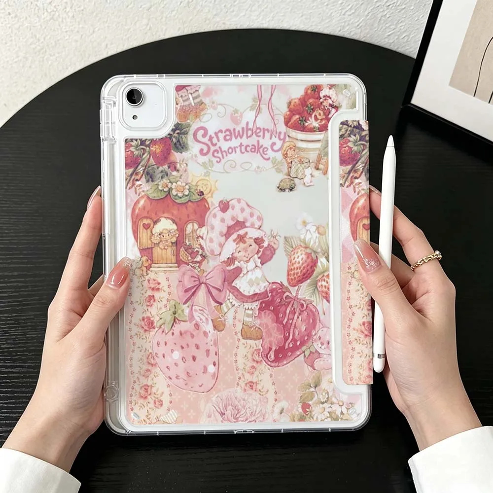 Strawberry Sweet Cake For iPad Mini Pro Air 5 6 7 8 9 10th 11th 11 9.7 10.9 13 inch Transparent Y-Shaped Folding Tablet Case