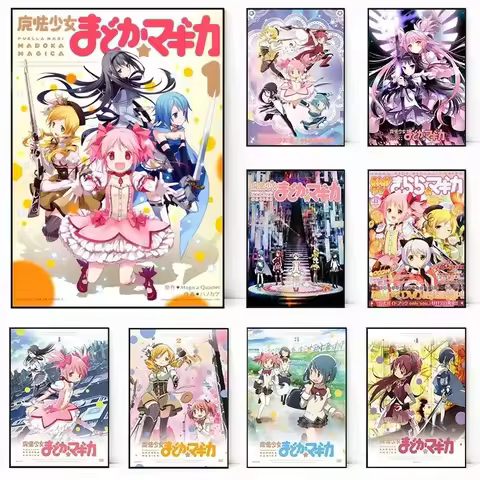 Canvas Painting Poster Hot Japanese Anime Puella Magi Madoka Magica Cartoon Heroine Girl Wall Art Pictures Kawaii Room Decor