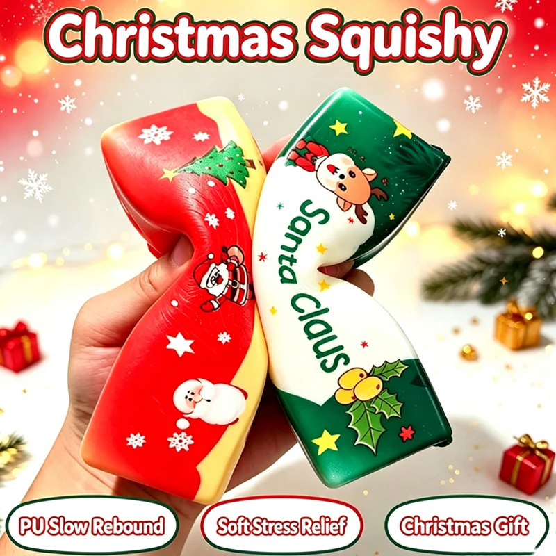 Christmas Butter Stick Squishy Stress Ball ADHD Fidget Toy Crunchy Squeeze Toy Round Blocks Filled ASMR Anti Stress Release Gift