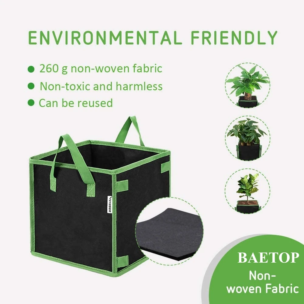 Square Garden Plant Grow Bag, Felt, Potato, Vegetable, Flower, Planter Pot, Eco-Friendly Growing Bags, 3 Gallon, 5 Gallon