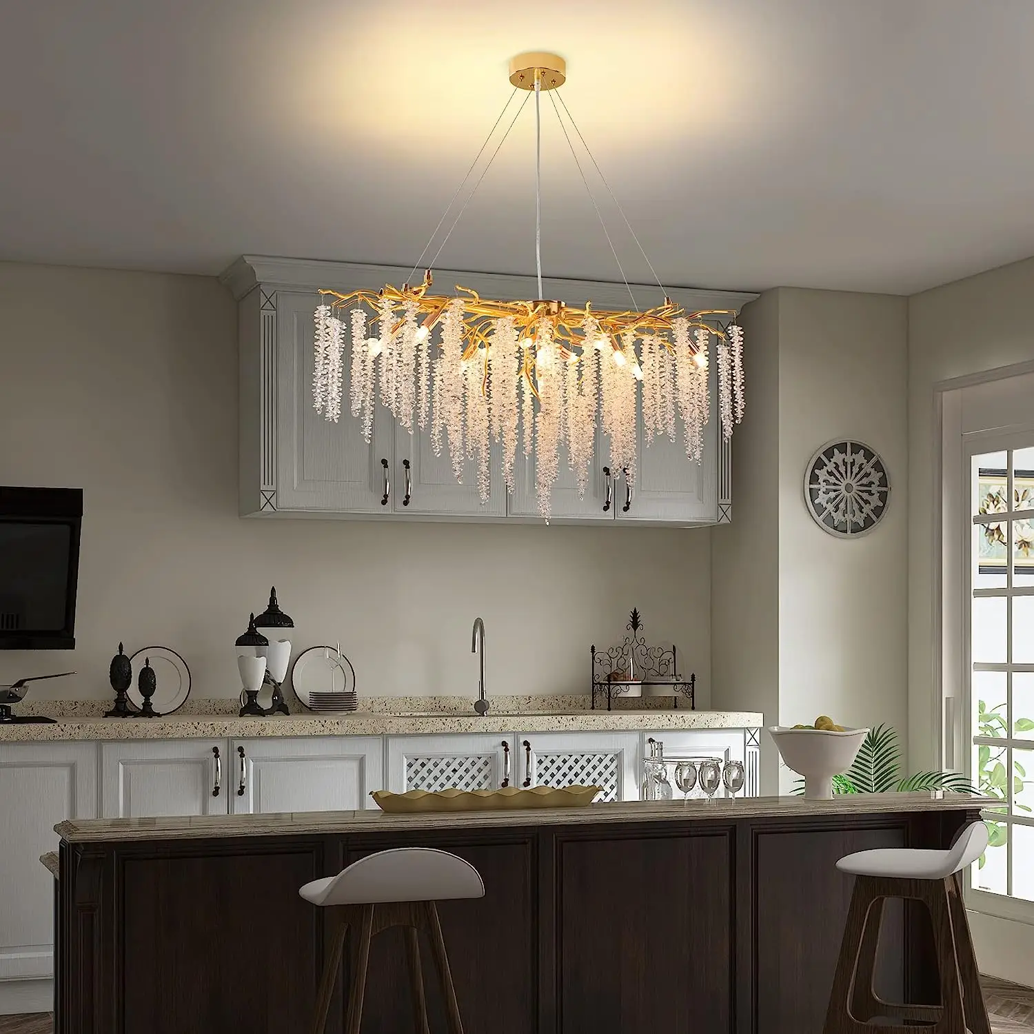 Modern Led Crystal Chandelier Branches For Dining Room Art Pendant Lamp Villa Hall Hanging Home Decor Lighting Fixture