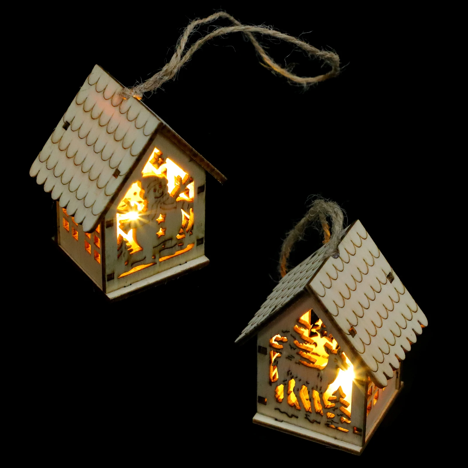 2pcs Wooden Carved Christmas Pendant Glowing Decor Creative Xmas Tree Ornament Wood Craft Festival Decoration Delicate Hanging - Image 4