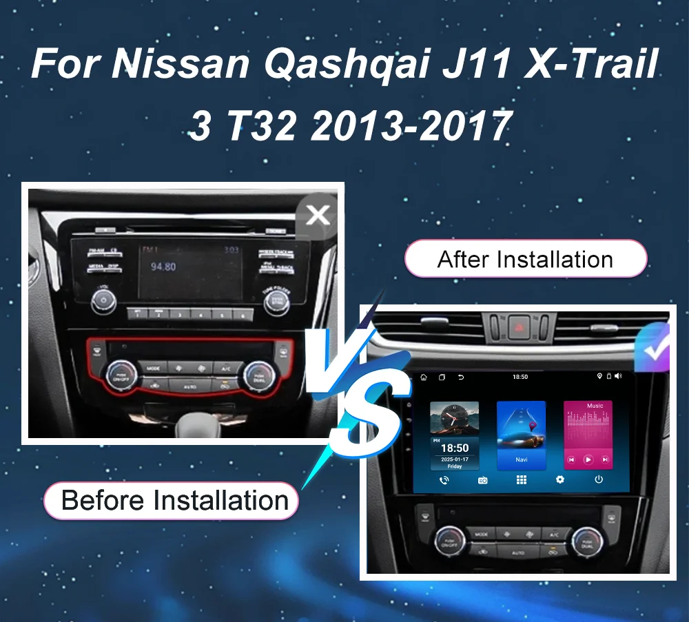 Android 14 Radio estéreo de coche para Nissan Qashqai J11 x-trail 3 T32 2013-2017 reproductor de vídeo Multimedia automático navegación GPS No 2Din