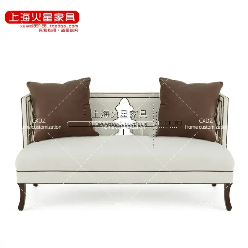 Solid Wood Fabric Sofa Country Mediterranean Double Triple Household Reception Chair Card Seat