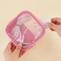 -neceser transparente de malla, bolsa de maquillaje de separación pequeña rosa, lápiz labial, sombra de ojos, Cable de datos, estuche de belleza portátil, nueva