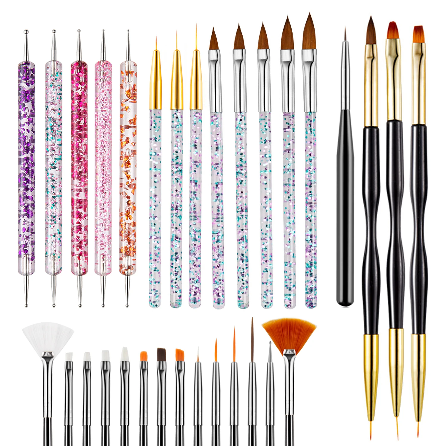 6/31PCS Nail Art Brush Set Detailing Carving Dotting Dual-Head Brushes for Acrylic UV Gel Polish Manicure Tools