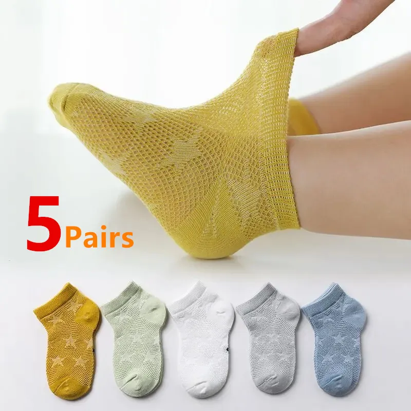 

5 Pairs/Lot Summer Children Socks Boys Girls Baby Fashion Cotton Solid Soft Breathable Kids Casual Mesh Socks For 0-8Years