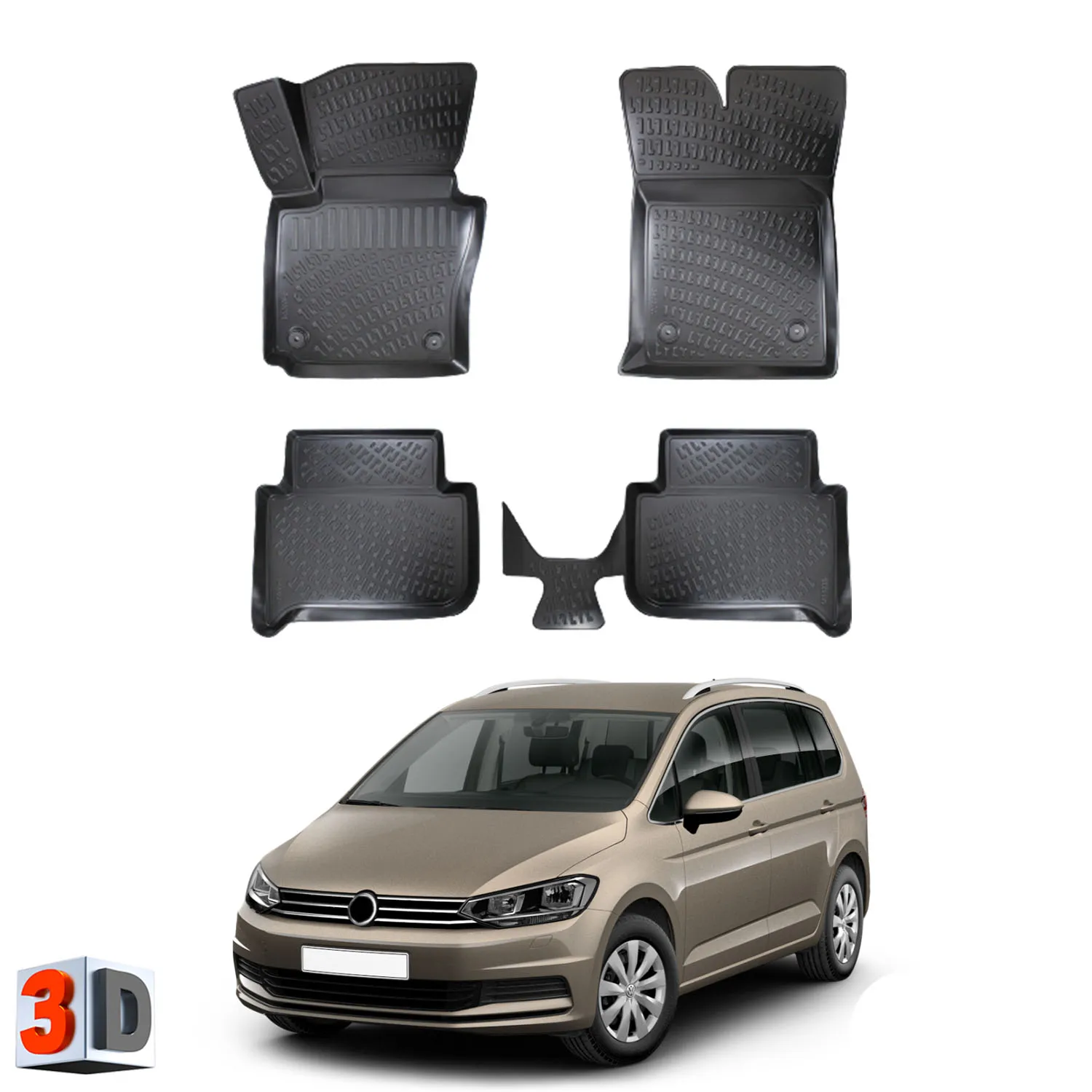 Volkswagen Touran - (2015-2023) Floor Mats Liner Waterproof 3D - (Black)