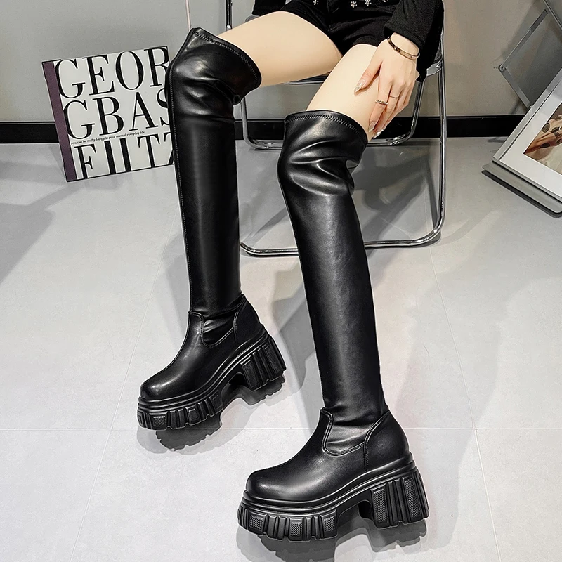 مثير فوق الركبة النساء الأحذية منصة عالية الكعب أحذية 2025 الشتاء الاتجاه الثلوج الأحذية فستان أحذية مكتنزة الدافئة عالية بوتاس Mujer #1