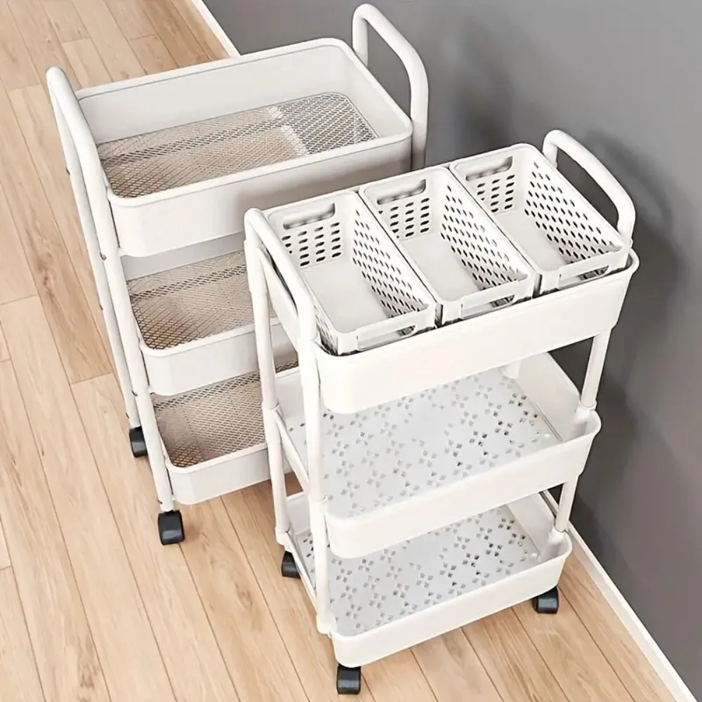 

Multilayer Movable Storage Rack for Kitchen Bathroom Floor with Trolley Snack Storage Organizer Rolling Utility Cart