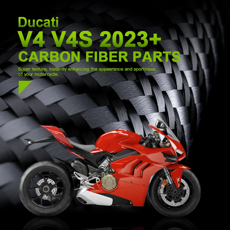 ل Ducati V4 V4S 2023 ملحقات ألياف الكربون غطاء عادم مغناطيسي أمامي تحت المبرد طقم غطاء خزان الوقود