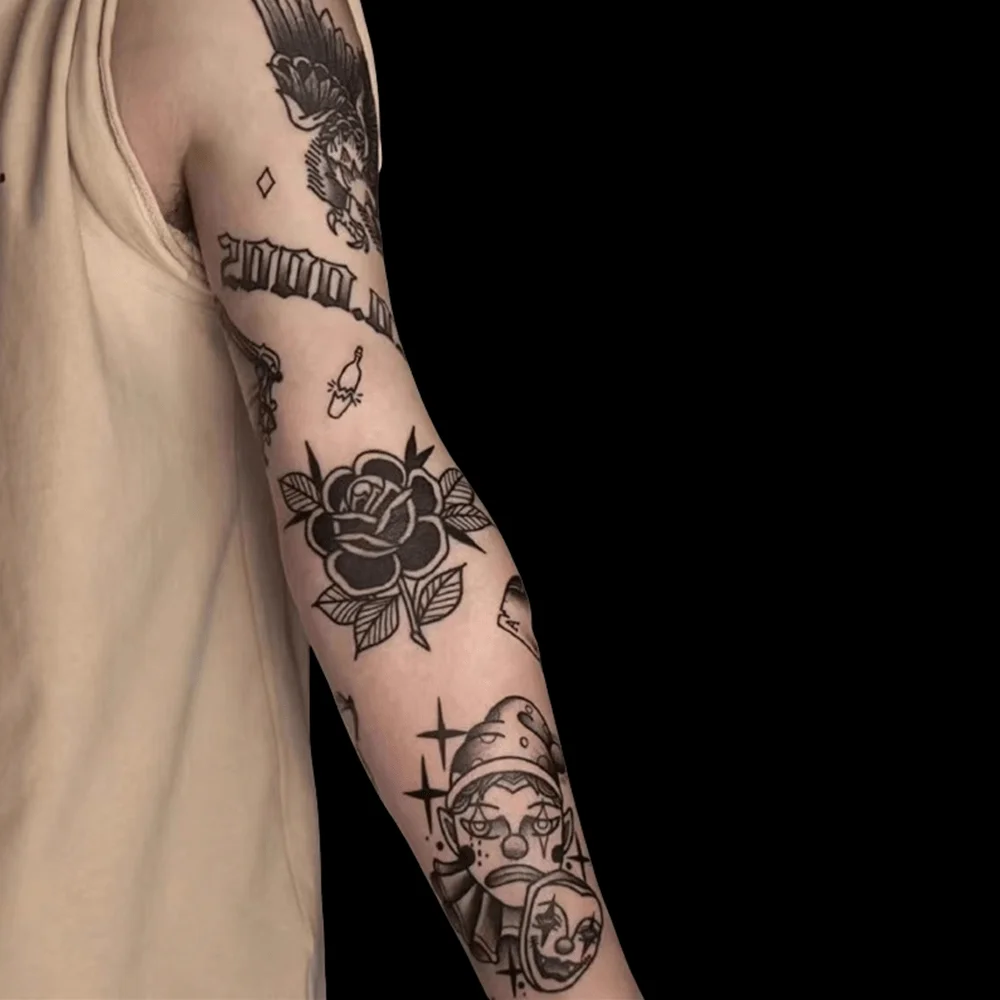 MEET Magic Tattoo Splicing Pattern with Large Flower Arm Eagle Waterproof Temporary Tattoo Sticker Lasts To 15 Days Eagle Tattoo