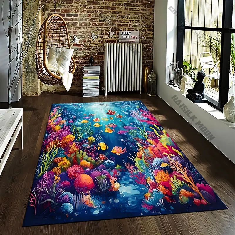 Underwater city with vibrant colorscarpet Yoga living room room decor children's crawling mat doormat area rug games mat