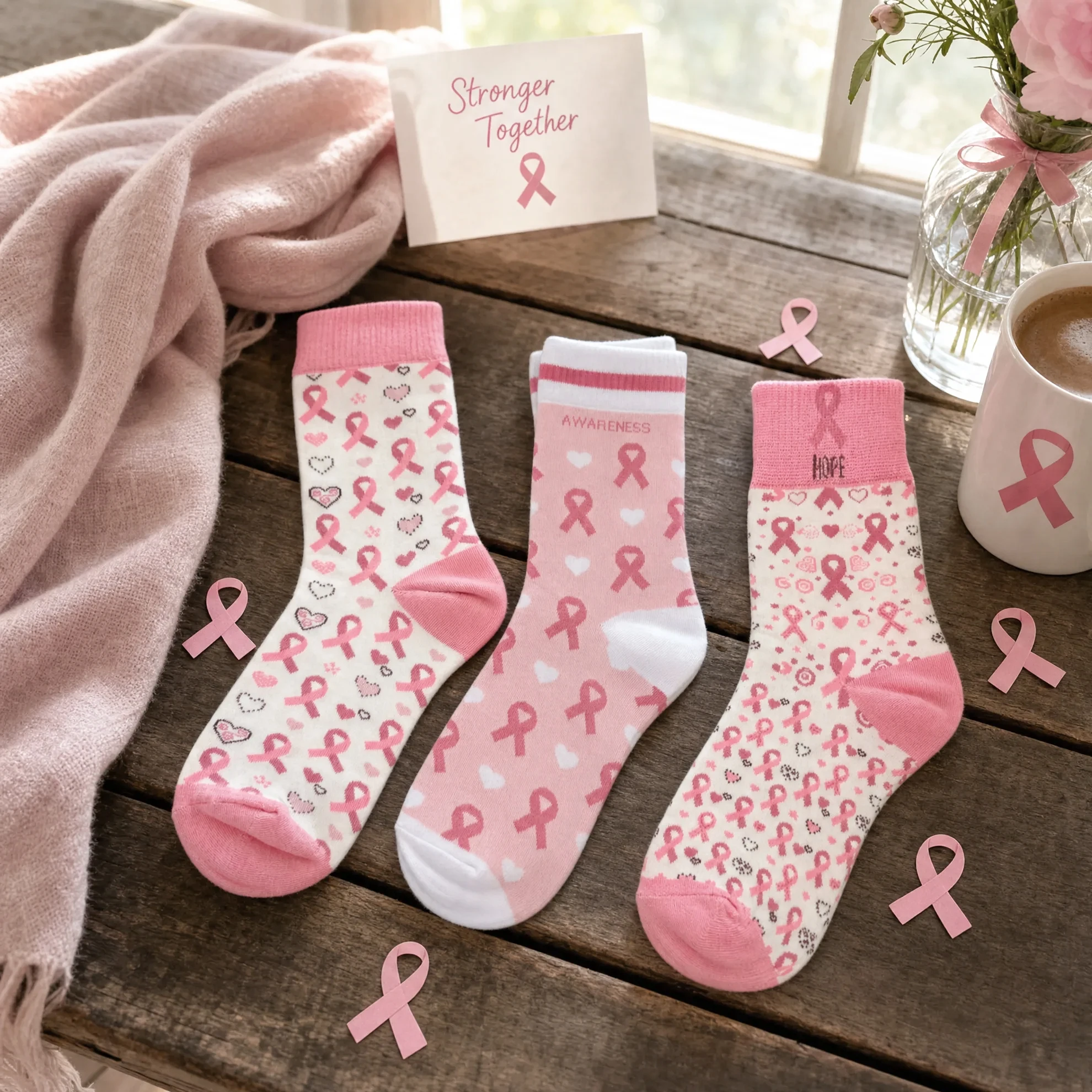 3 Paar Crew-Socken mit rosa Schleife zur Aufklärung über Brustkrebs, Socken für Frauen, Mütter, Töchter, Teams und Unterstützer